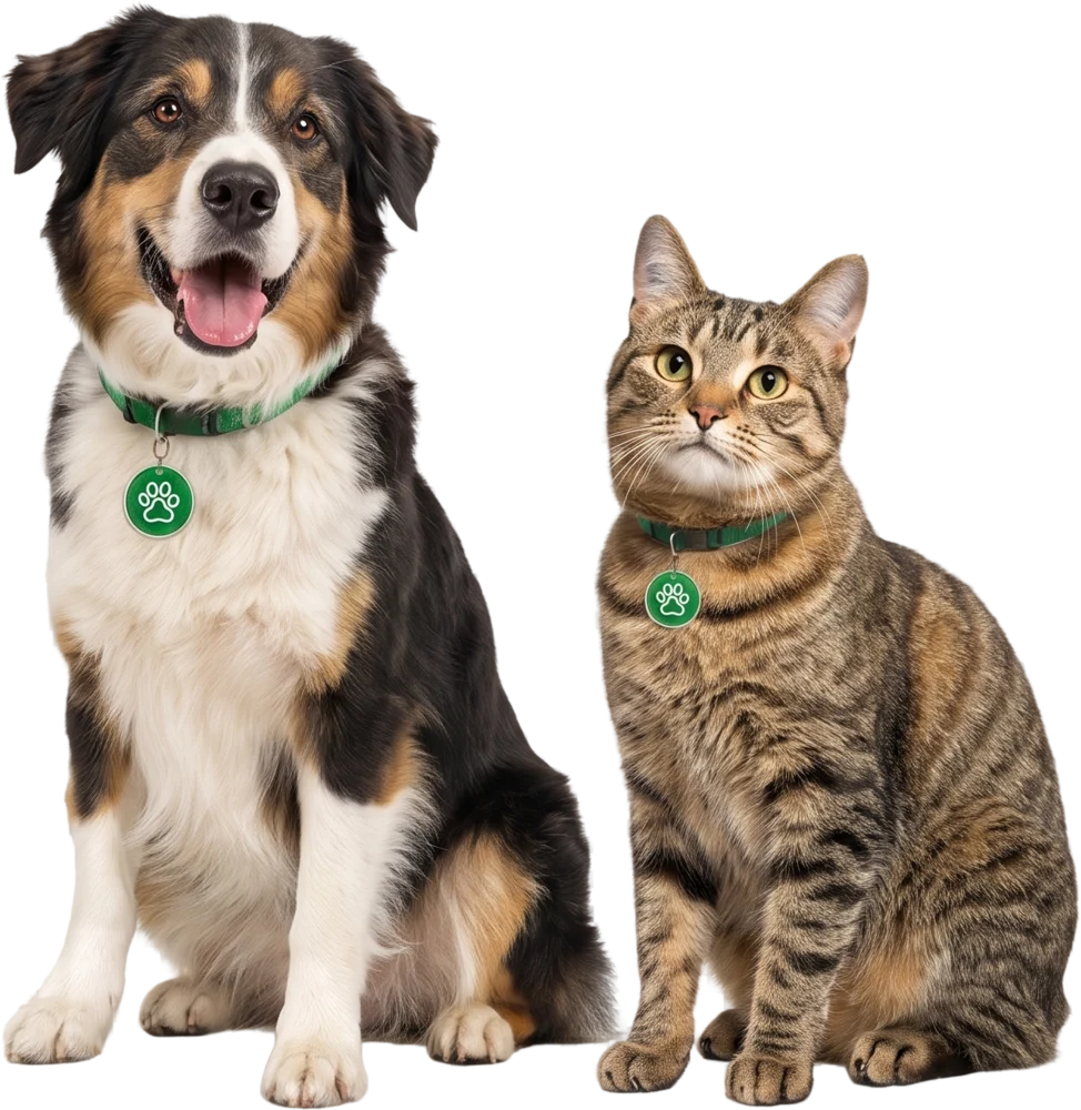 Perro y gato con collares Paws Happy Life